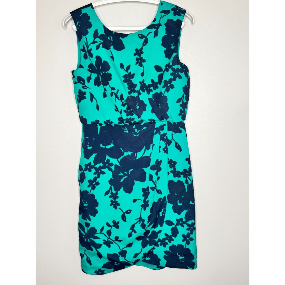 Ann Taylor Green Navy Floral Sheath Dress Size 2 Preppy Classic Office Cocktail - Picture 3 of 7